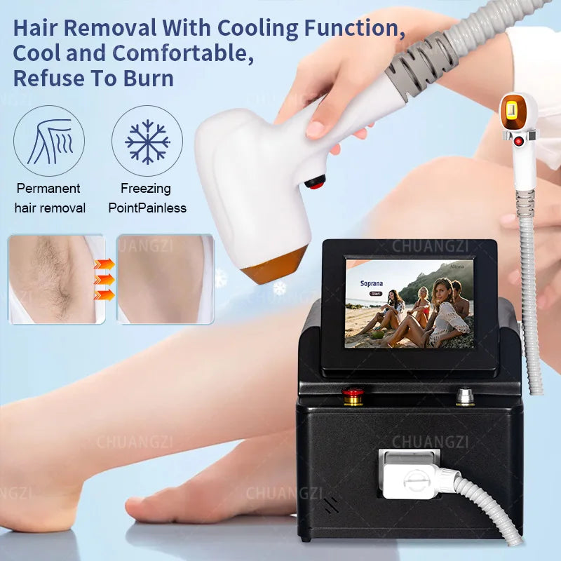 3000W Diode Laser Hair Removal Machine 3 Wave Alexandrit Permanent Removal Cooling Head Painless Laser Epilator