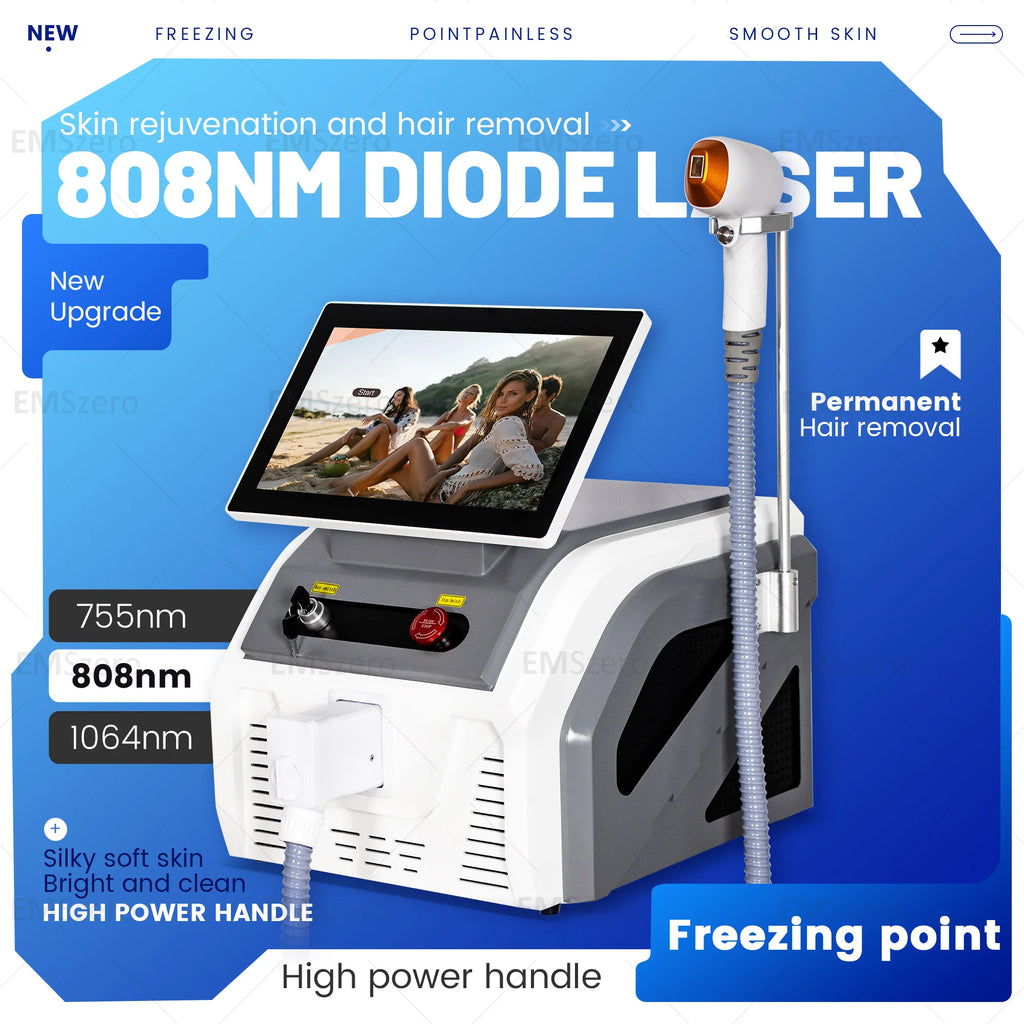 New White Model A 2000W Three-Wavelength 755 808 1064 Diode Laser 808nm Hair Removal Machine With Cooling Handle